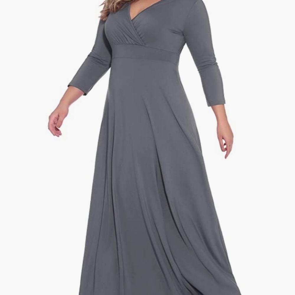 Tall woman friendly gray or red v-neck wrap, 3/4 length sleeve maxi dress 💃🏻